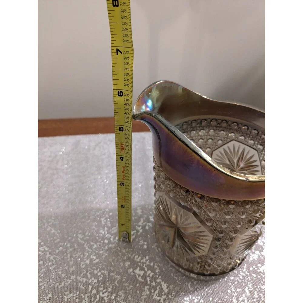 Imperial Glass Ohio Vtg Pitcher Amelia Smoke Carnival Glass 5.5